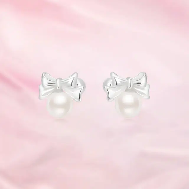 在逃公主蝴蝶结 新中式森系小清新甜美可爱少女感蝴蝶猫咪 淡水珍珠 耳钉 男女同款情侣款