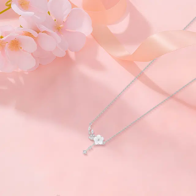 【纯银999】 赛菲尔 山茶花 经典百搭小众设计精致轻奢高级感简约时尚学生日常通勤约会温柔气质可调节锁骨链 足银 项链 女款