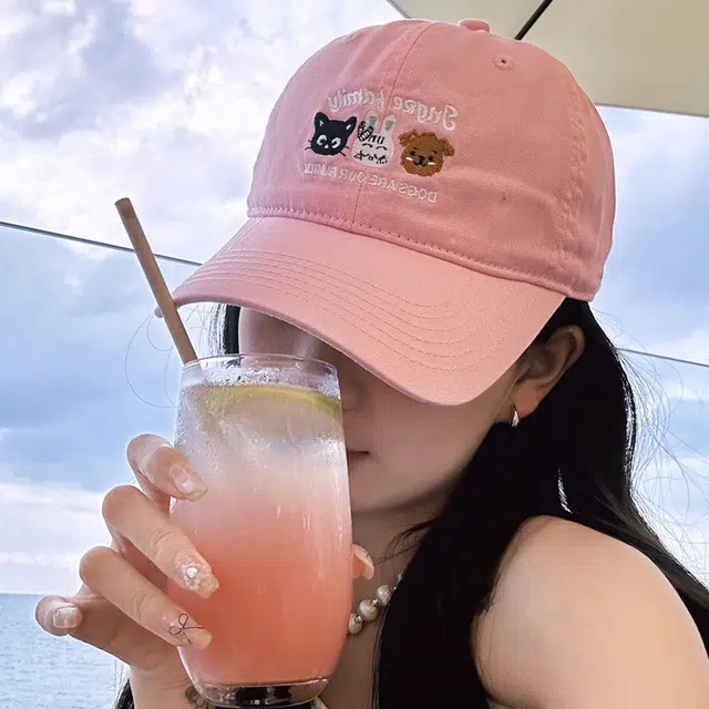 尚先生 草帽可爱小动物刺绣春夏遮阳防晒弯檐 棉 鸭舌帽 男女同款情侣款