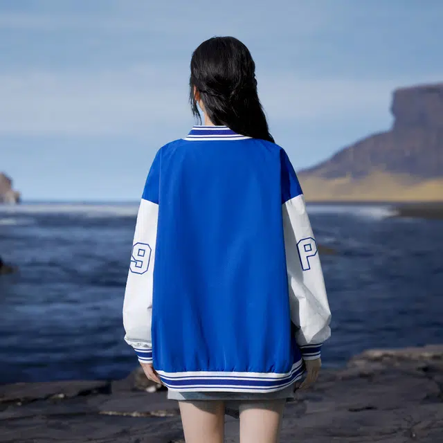 字母印花袖子拼接拼色宽松休闲开衫棒球服 通用