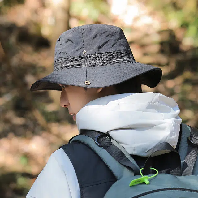 南极人 夏天防紫外线大帽檐遮脸户外骑车登山钓鱼徒步遮阳透气轻薄款 聚酯纤维 渔夫帽 男款