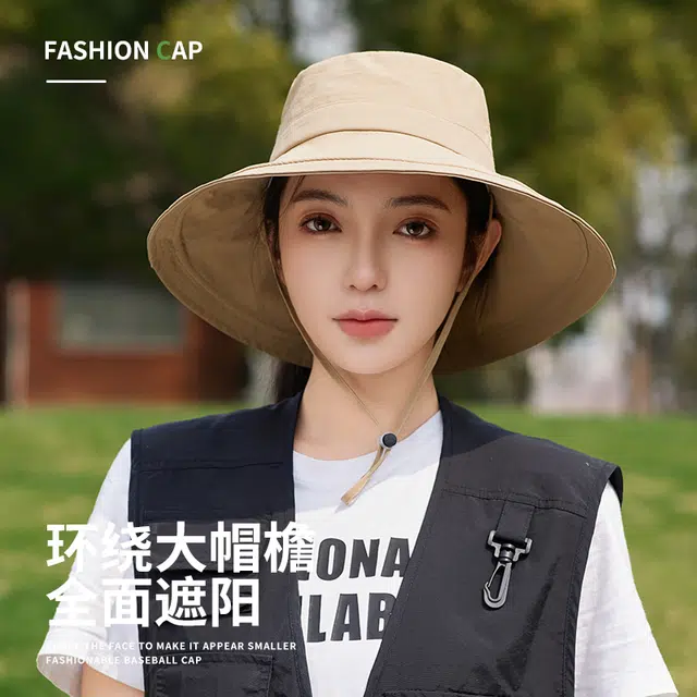 南极人 可扎马尾防晒帽子夏季速干防紫外线遮阳帽宽帽檐显脸小户外出游登山徒步透气太阳帽日系百搭高级感轻薄款 聚酯纤维 渔夫帽 女款