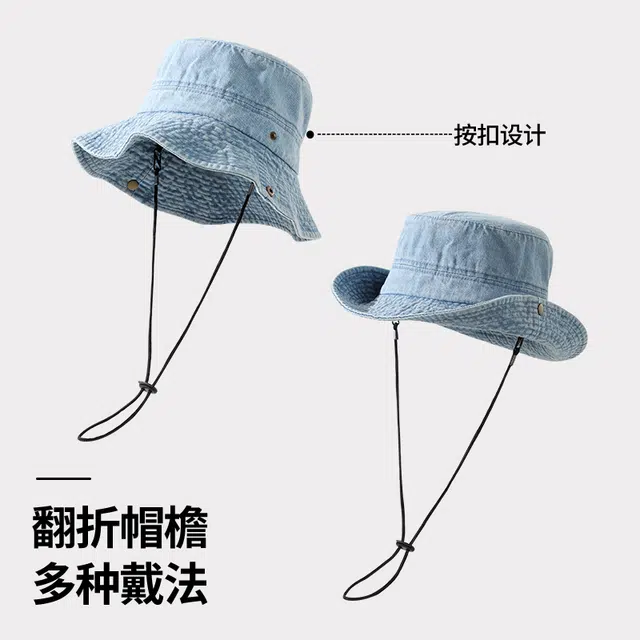 南极人 日系复古西部牛仔帽子大帽檐显脸小户外露营登山帽出游时尚百搭水洗遮阳帽 棉 渔夫帽 男女同款情侣款