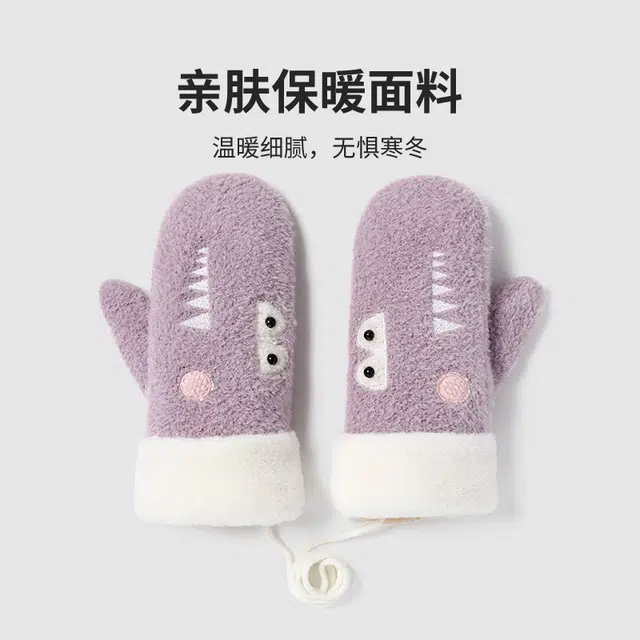 南极人 冬季保暖挂脖手闷子可爱韩版加绒厚防寒骑车防风防冻 加厚 绒线手套 女款