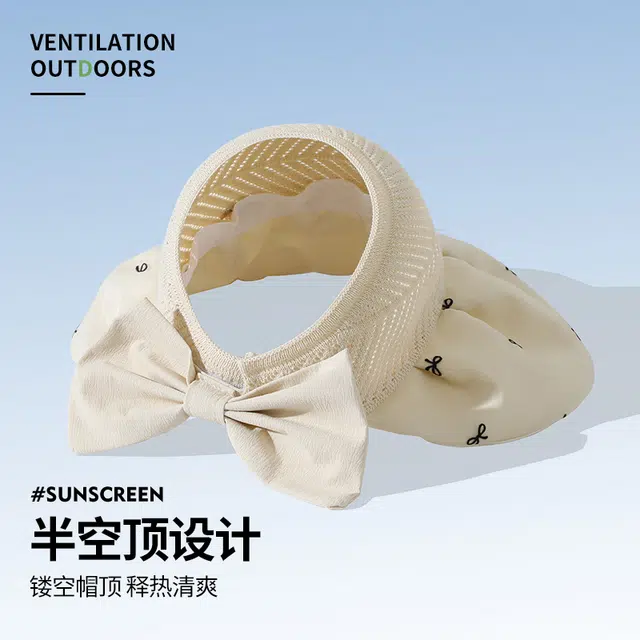 南极人 韩版大帽檐彩胶空顶帽子夏季防紫外线遮阳帽蝴蝶结针织镂空户外出游海边透气太阳帽轻薄款 聚酯纤维 防晒帽 女款