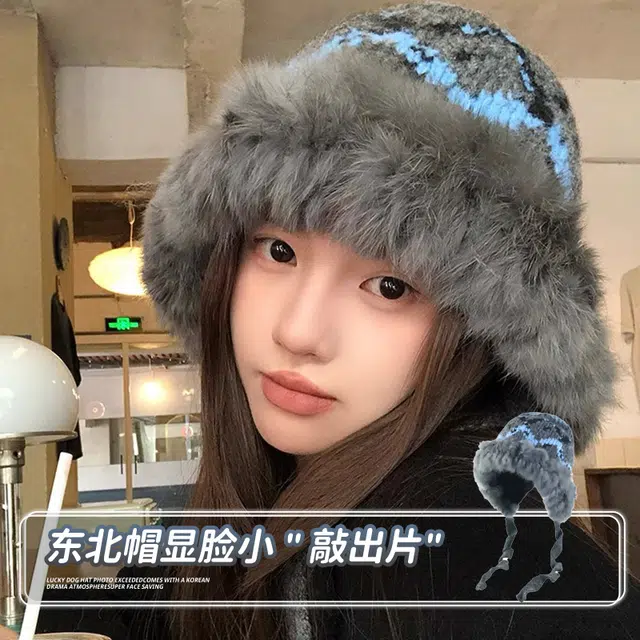 南极人 川西旅游保暖针织毛绒秋冬新款防寒护耳防风绑带民族复古氛围感 加厚 绒线帽 女款
