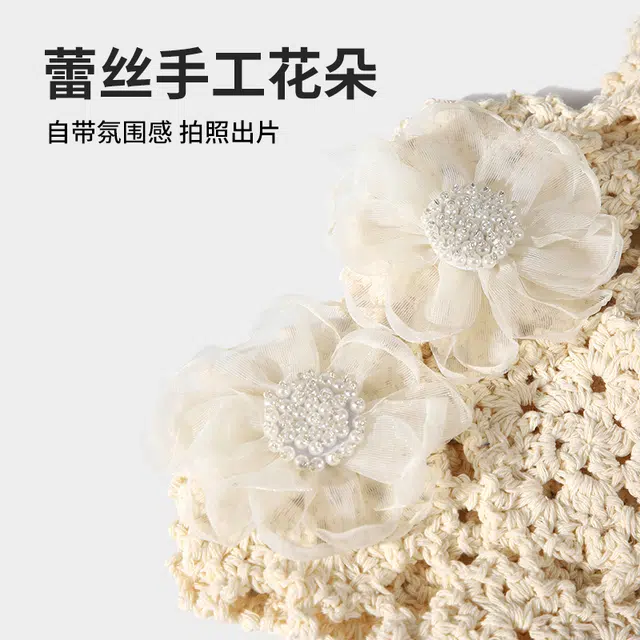 南极人 韩系立体花朵蕾丝手工编织针织帽民族风包头帽小众设计显脸小薄款复古 镂空 套头帽子 女款