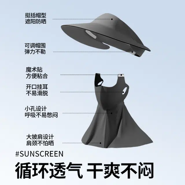 南极人 冰丝口罩帽子一体护颈脸基尼全脸防护遮脖子面纱夏季防紫外线无痕空顶遮阳帽大檐遮脸户外骑车运动透气 锦纶 防晒面罩 女款