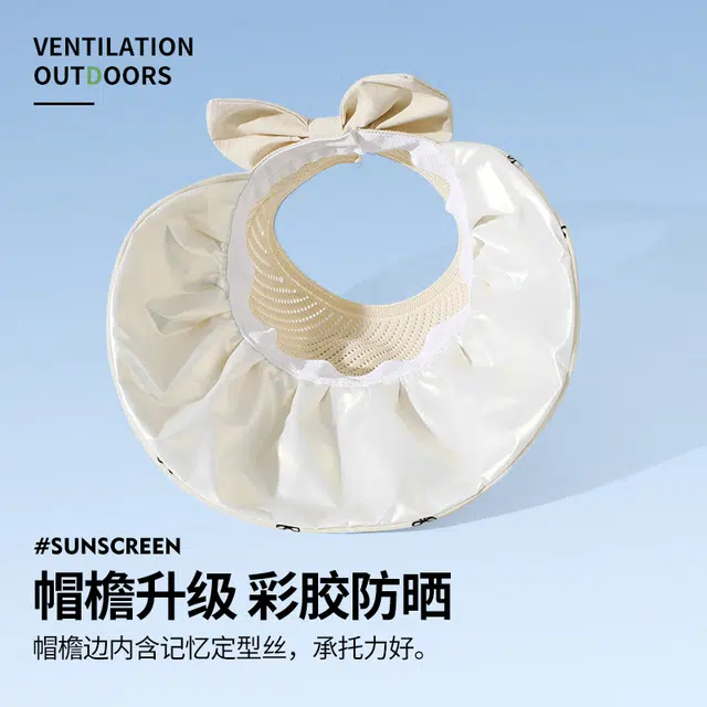 南极人 韩版大帽檐彩胶空顶帽子夏季防紫外线遮阳帽蝴蝶结针织镂空户外出游海边透气太阳帽轻薄款 聚酯纤维 防晒帽 女款