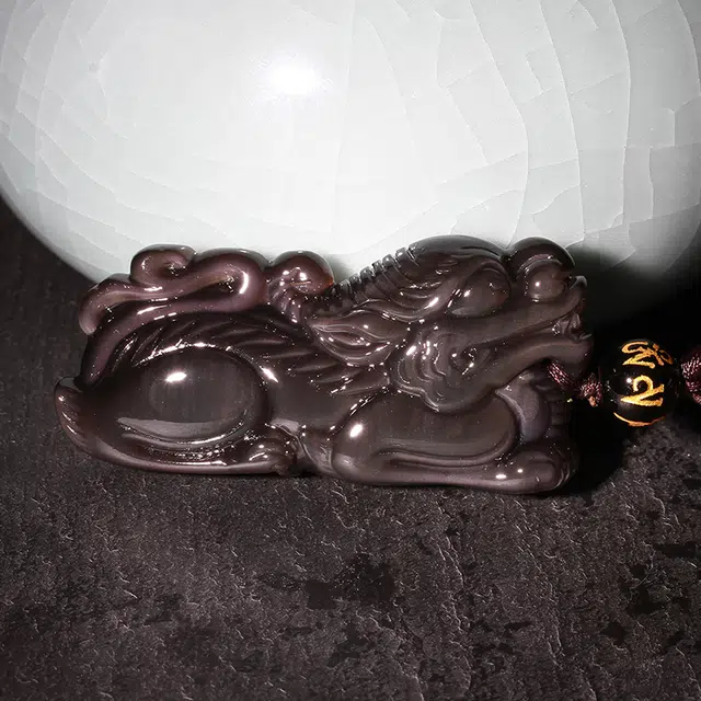 灵气 中式国潮简约大气貔貅 黑曜石 玉石吊坠 男女同款情侣款