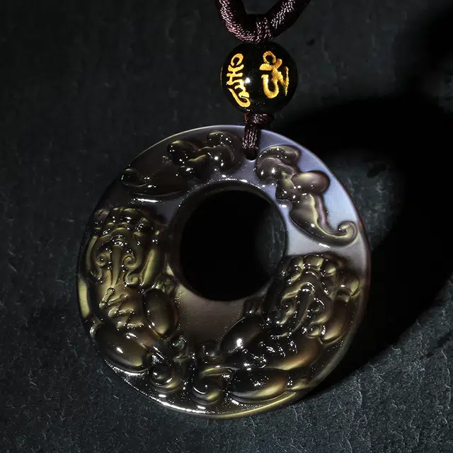 灵气 中式国潮双貔貅平安扣彩虹眼 黑曜石 玉石吊坠 男女同款情侣款
