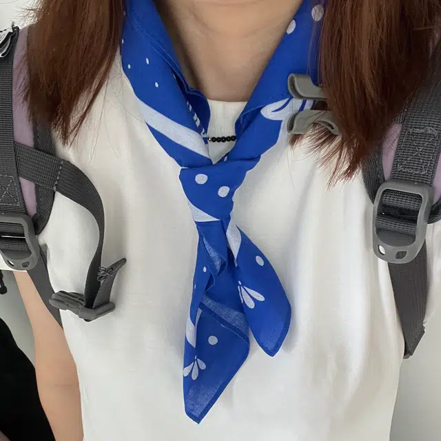 滚烫时光 蓝色花朵方巾领巾 棉 头巾 男女同款情侣款