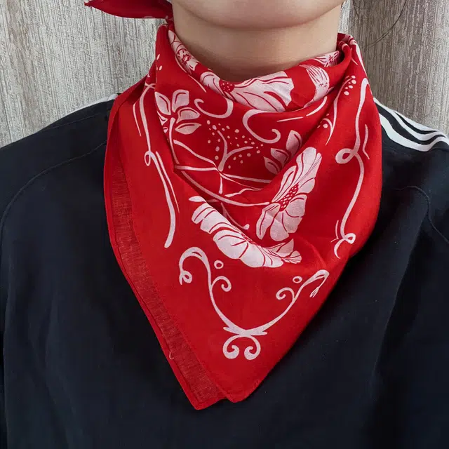 滚烫时光 红色花朵 棉 方巾领巾 男女同款情侣款