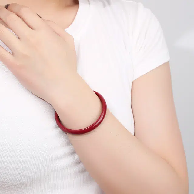 周百福 红砂内刻素圈 国潮复古新中式本命年叠戴招财显白手饰 汉服旗袍搭配 朱砂 手镯 男女同款情侣款