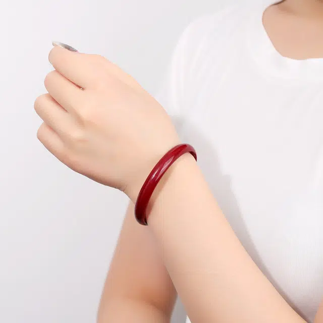 周百福 红砂内刻素圈 国潮复古新中式本命年叠戴招财显白手饰 汉服旗袍搭配 朱砂 手镯 男女同款情侣款