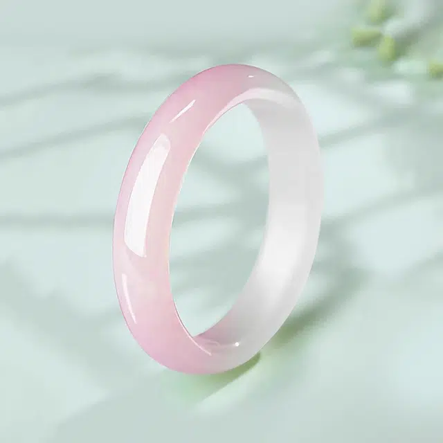 周百福 樱花粉 新中式桃之天天半白半粉 原创设计复古国潮风冰透樱花粉古风汉服小众 玉髓 手镯 女款