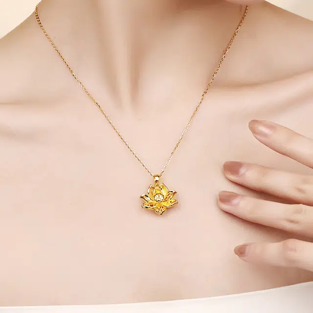 周百福 花丝莲花  国风古法轻奢小众百搭好事莲莲两世欢荷花本命年锁骨链 足金 一口价 项链 女款