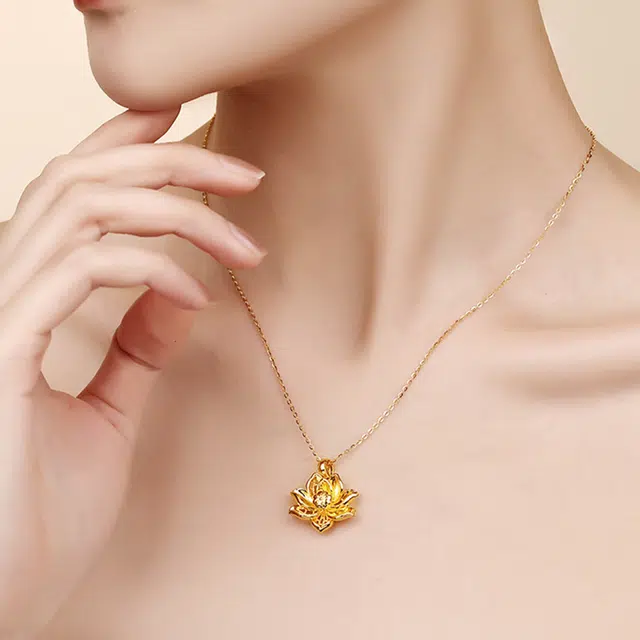 周百福 花丝莲花  国风古法轻奢小众百搭好事莲莲两世欢荷花本命年锁骨链 足金 一口价 项链 女款