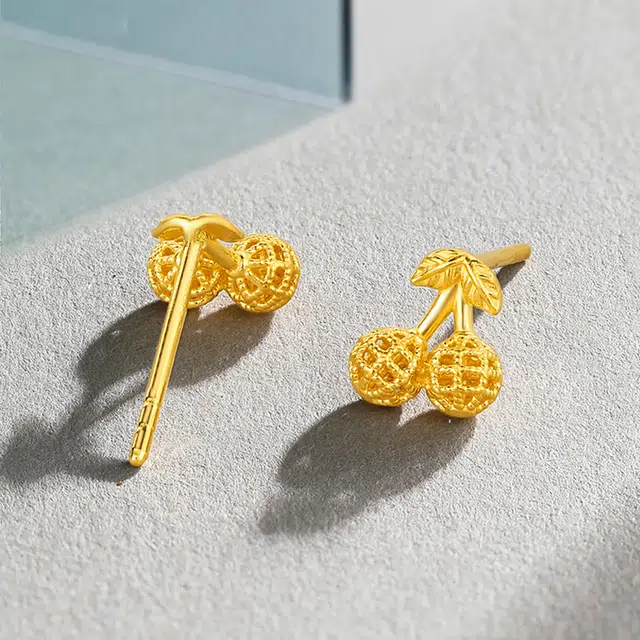 攒福珠宝 甜蜜小樱桃 精致小巧轻奢小众设计高级感 足金 按克计价 黄金耳钉 女款