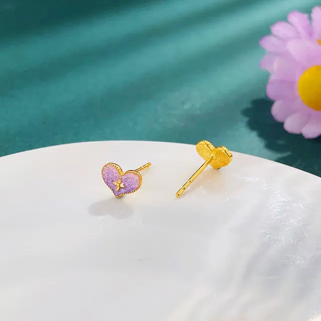 攒福珠宝 紫浪紫色漫星辰 精致小巧轻奢小众设计高级感 足金 按克计价 黄金耳钉 女款