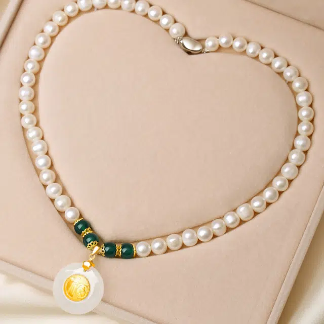 贝诗珠宝 金镶玉福袋福气满满大气新中式国潮锁骨链 淡水珍珠 珍珠项链 女款