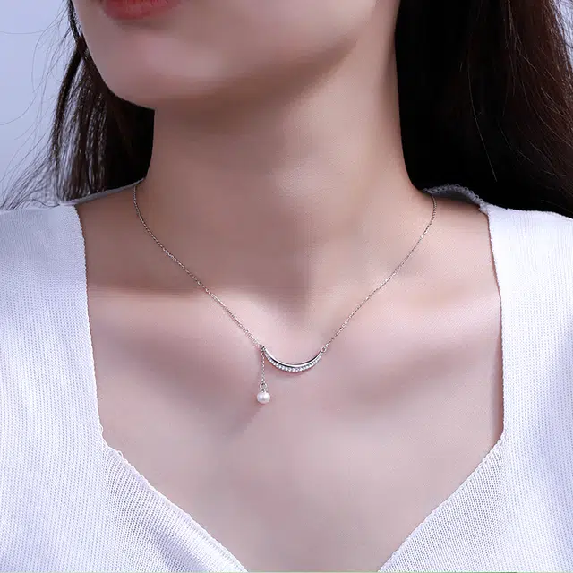 贝诗珠宝 简约镶锆微笑珍珠锁骨链甜美百搭少女心流苏年轻款 淡水珍珠 项链 女款