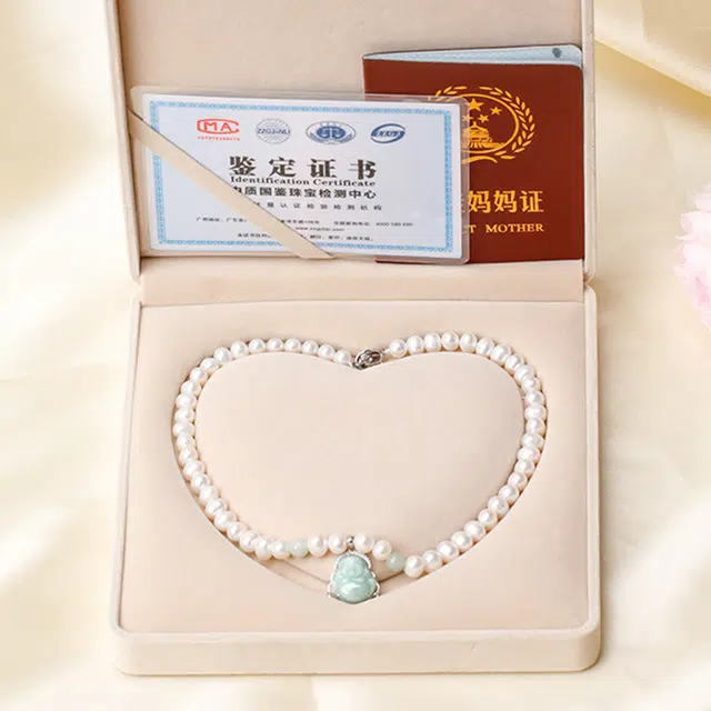 贝诗珠宝笑佛珍珠项链母亲天然淡水珍珠项链珍珠妈妈链礼盒三件套女款送礼 淡水珍珠 项链 女款