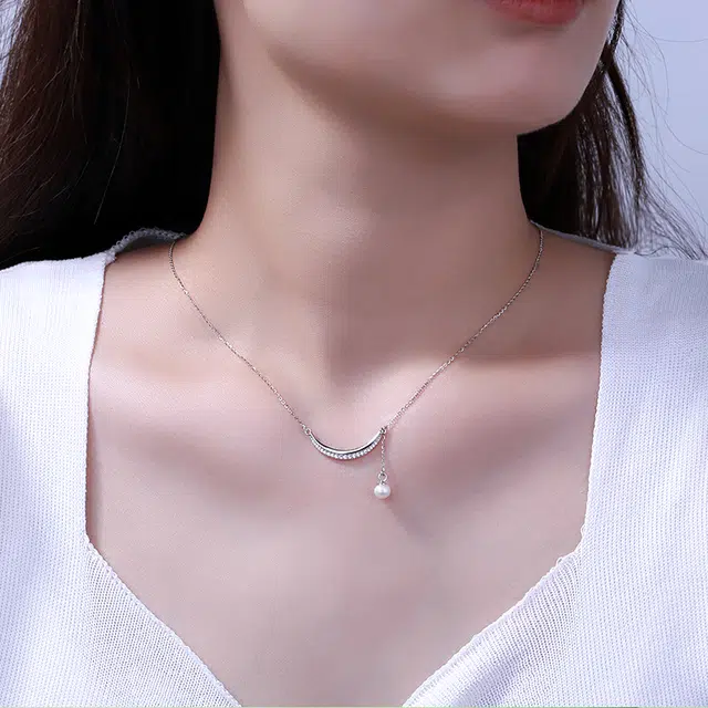 贝诗珠宝 简约镶锆微笑珍珠锁骨链甜美百搭少女心流苏年轻款 淡水珍珠 项链 女款
