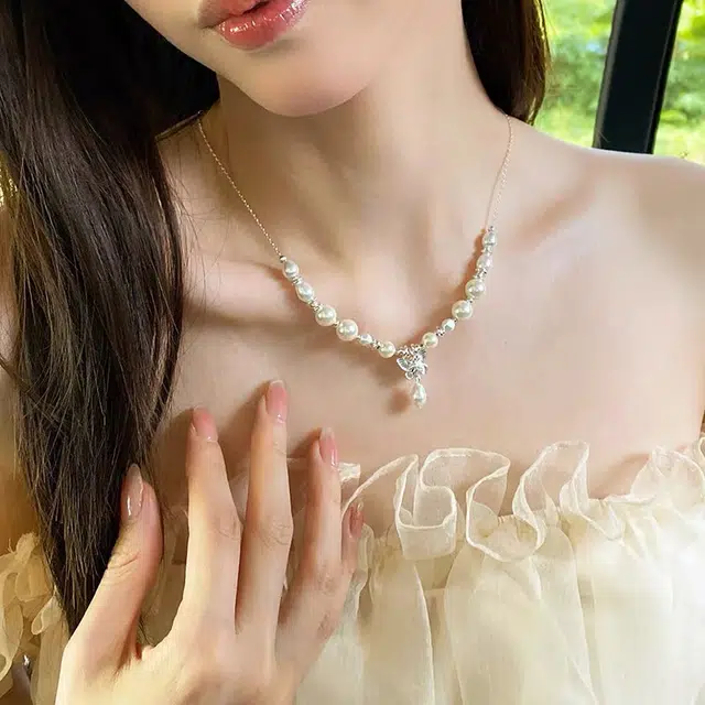 贝诗珠宝 蝴蝶流苏甜系少女感春日梦蝶蝴蝶套链甜美可爱少女心碎银子 淡水珍珠 项链 女款