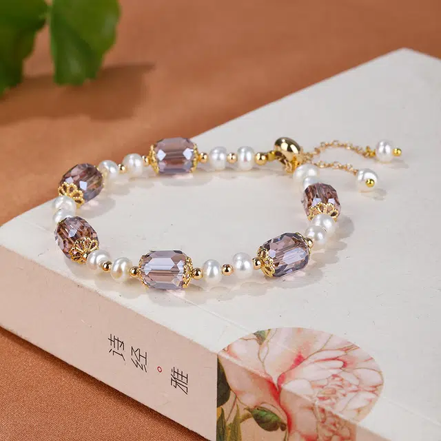 贝诗 天然淡水珍珠手链浅紫色手串轻奢抽拉款手链女款