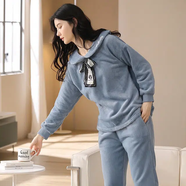 歌倩雅 甜美套头保暖舒适可外穿家居服睡衣套装 女款 蓝色