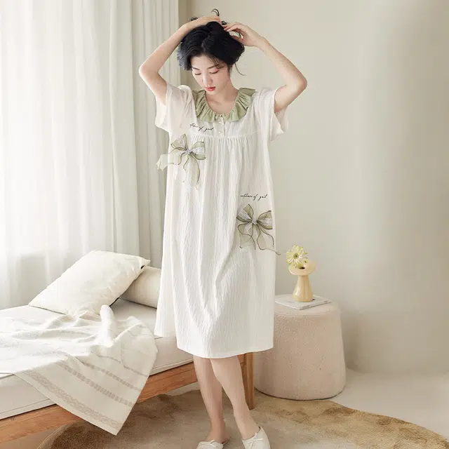歌倩雅 凉感亲肤纯棉短袖睡裙 女款 白色