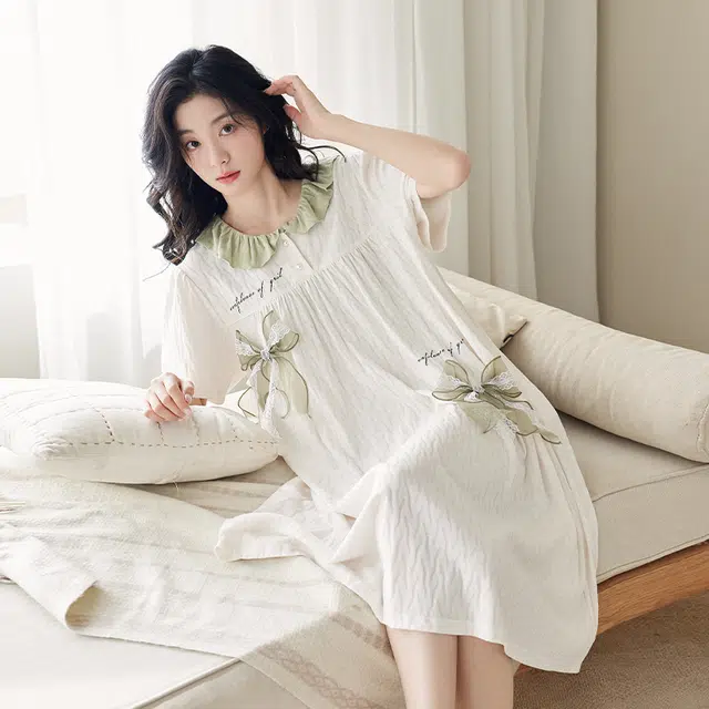 歌倩雅 凉感亲肤纯棉短袖睡裙 女款 白色