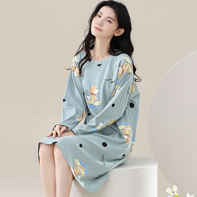 歌倩雅 长袖中长款可爱甜美春秋款睡裙 女款 图片色