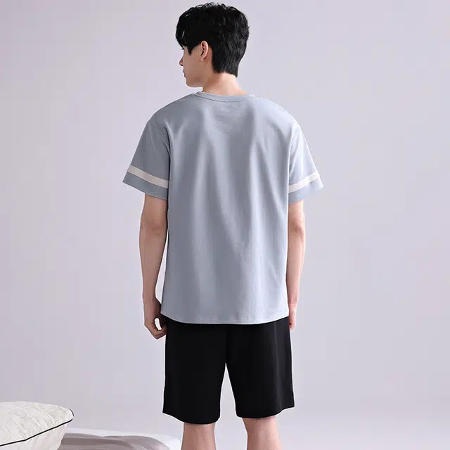 歌倩雅 大码纯棉短袖家居服睡衣套装 男款 图色