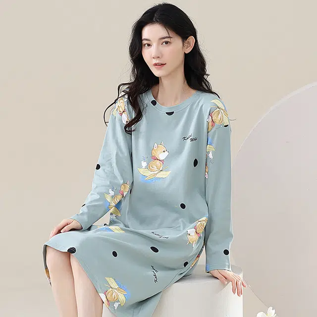 歌倩雅 长袖中长款可爱甜美春秋款睡裙 女款 图片色