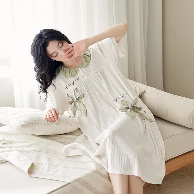 歌倩雅 凉感亲肤纯棉短袖睡裙 女款 白色
