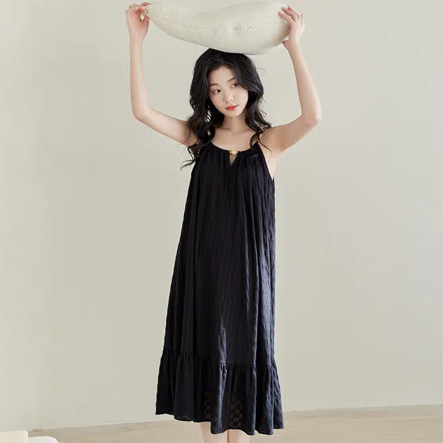 歌倩雅 简约舒适无袖睡裙 女款 黑色