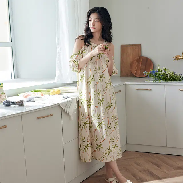 歌倩雅 圆领套头五分袖睡裙 女款 杏色