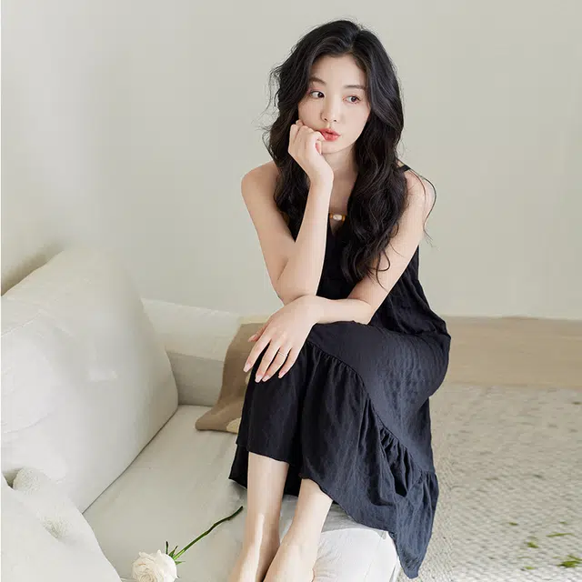 歌倩雅 简约舒适无袖睡裙 女款 黑色