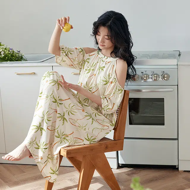 歌倩雅 圆领套头五分袖睡裙 女款 杏色