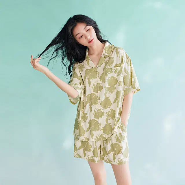 歌倩雅 凉感型时尚高级感短袖三分裤睡衣套装 女款 图色