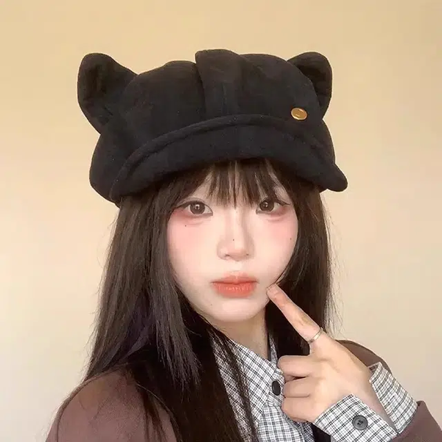 钓鱼熊 日系可爱猫耳朵八角帽子复古百搭贝雷帽时尚显脸小画家帽 聚酯纤维 蓓蕾帽 男女同款情侣款