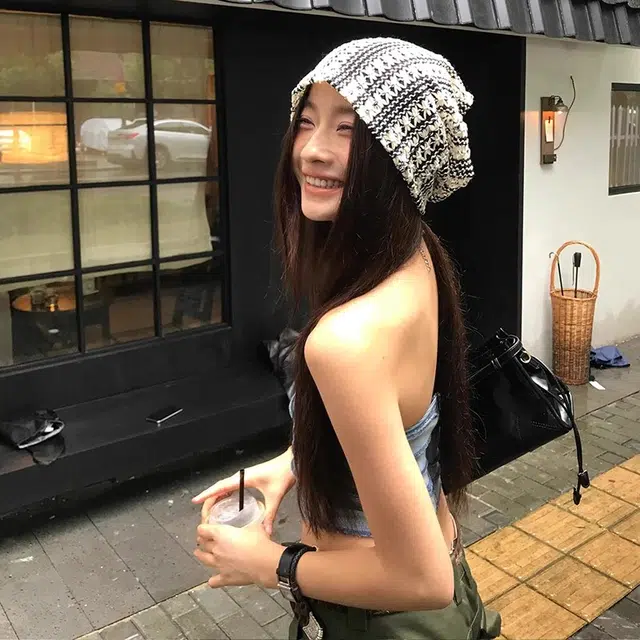 钓鱼熊 缕空钩花辣妹堆堆帽女透气薄款套头帽显脸小包头帽子 聚酯纤维 冷帽 男女同款情侣款