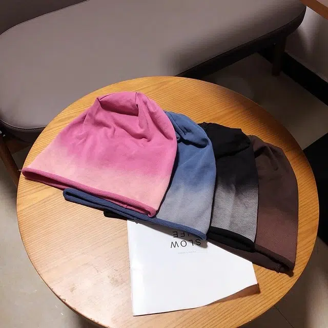 钓鱼熊 渐变色韩版时髦堆堆帽夏季薄款棉帽个性包头帽冷帽百搭显脸小 聚酯纤维 渔夫帽 男女同款情侣款