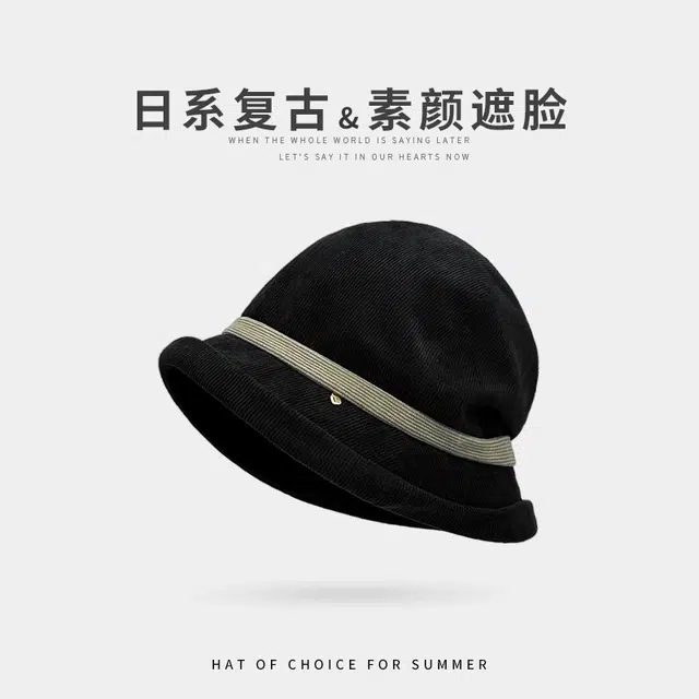 钓鱼熊 设计灯芯绒堆堆帽时尚包头帽复古显脸小渔夫帽 聚酯纤维 绒线帽 男女同款情侣款