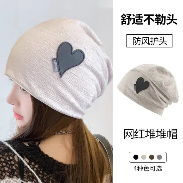 钓鱼熊 慵懒风堆堆帽子女大头围显脸小套头洋气包头帽冷帽 聚酯纤维 绒线帽 男女同款情侣款