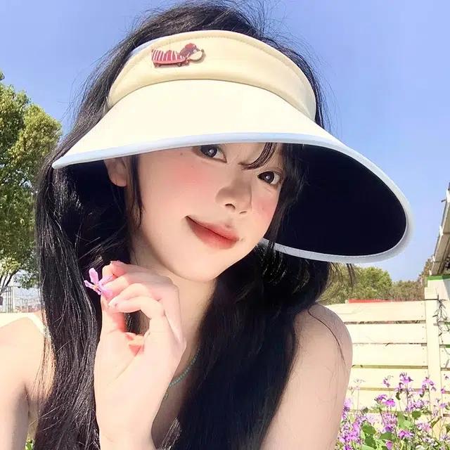 钓鱼熊 可爱小狗 防紫外线大帽檐 聚酯纤维 防晒帽 男女同款情侣款