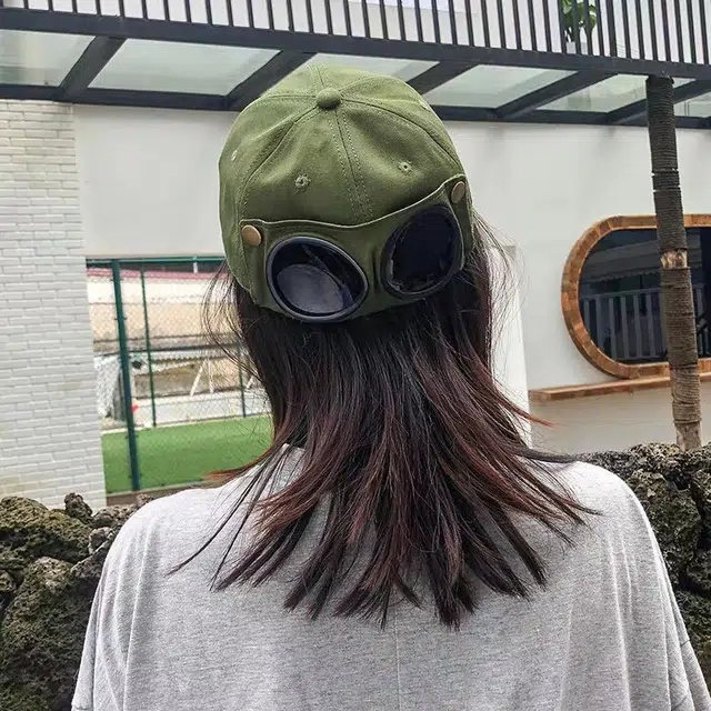 钓鱼熊 春夏季猫耳朵可爱搞怪飞行员眼镜哈喽帽潮流 棉 鸭舌帽 男女同款情侣款