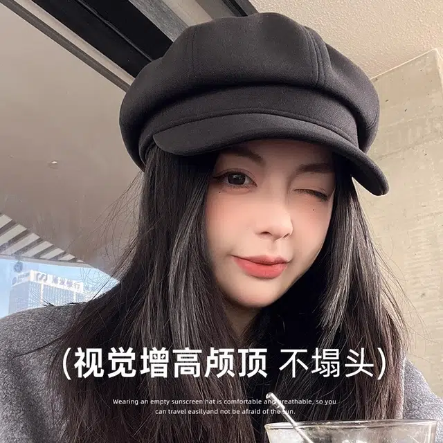 钓鱼熊 大头围韩系白色云朵画家帽子 涤纶 贝雷帽 男女同款情侣款